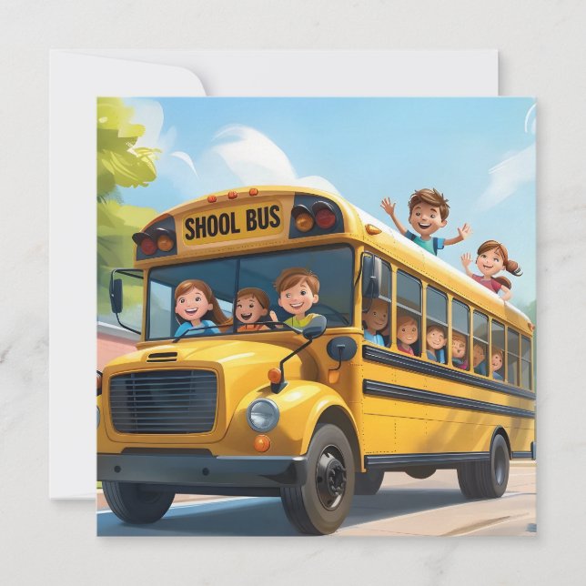 School Bus Children Holiday Card (Front)