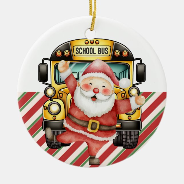 School Bus Christmas for Driver Ceramic Ornament (Front)