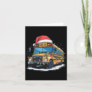 School Bus Christmas Tree Cute Santa Hat Lights Xm Card