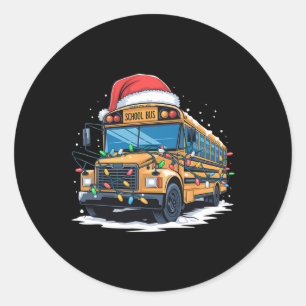 School Bus Christmas Tree Cute Santa Hat Lights Xm Classic Round Sticker