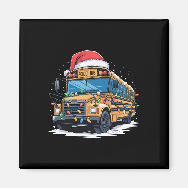 School Bus Christmas Tree Cute Santa Hat Lights Xm Magnet (Front)