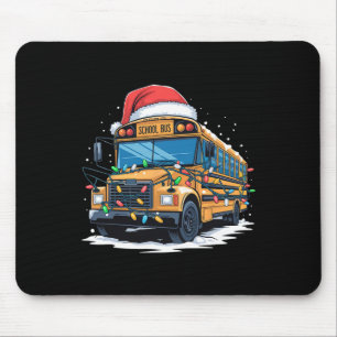 School Bus Christmas Tree Cute Santa Hat Lights Xm Mouse Pad