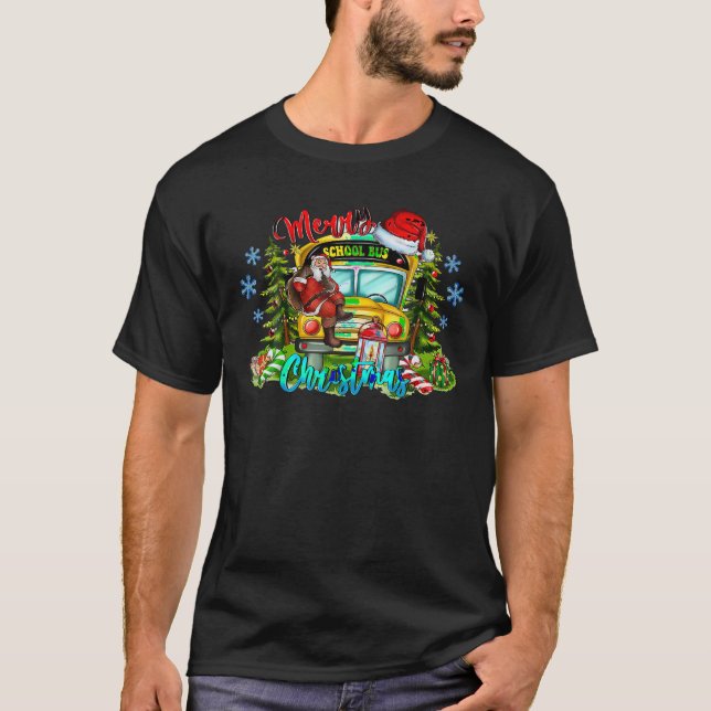 School Bus Christmas Tree Funny Santa Bus Driver L T-Shirt (Front)
