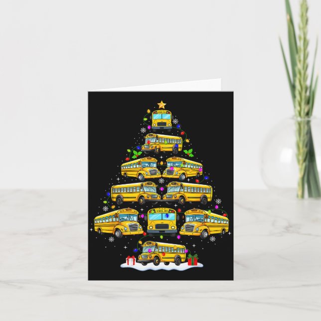 School Bus Christmas Tree Lights Bus Driver Xmas P Card (Front)