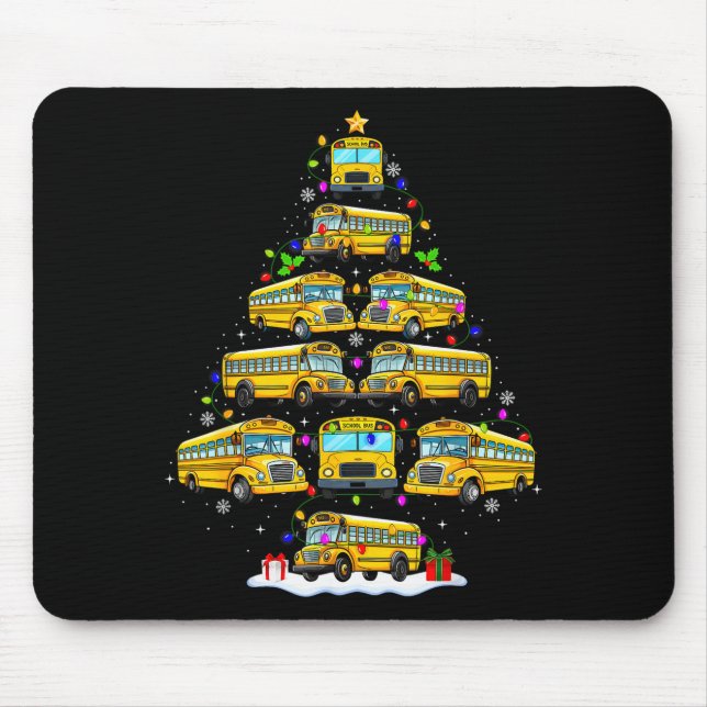 School Bus Christmas Tree Lights Bus Driver Xmas P Mouse Pad (Front)