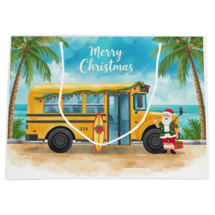 School Bus Christmas with Santa Large Gift Bag