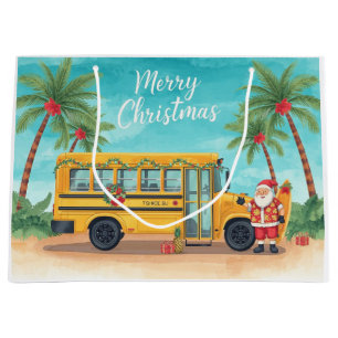 School Bus Christmas with Santa Large Gift Bag