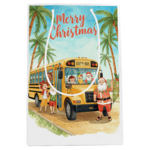 School Bus Christmas with Santa Medium Gift Bag