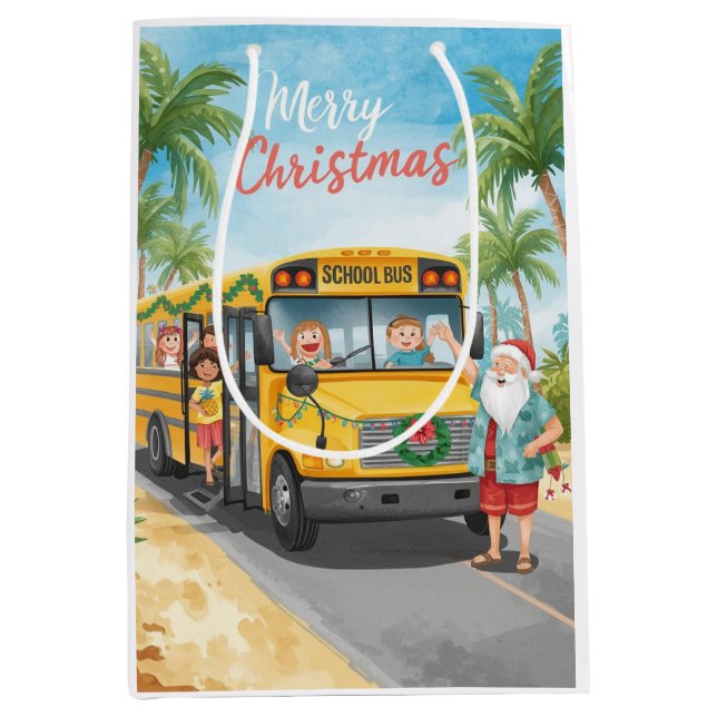 School Bus Christmas with Santa  Medium Gift Bag (Front)