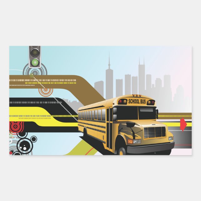 School Bus City Scene Rectangular Sticker (Front)