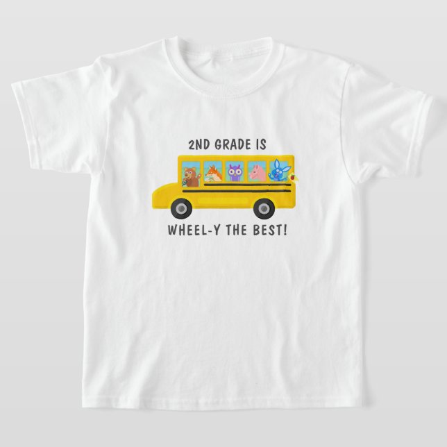 School Bus Cute Animals Personalised Grade Level T-Shirt (Laydown)