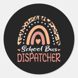 School Bus Dispatcher Leopard Rainbow Classic Round Sticker