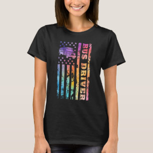 School Bus Driver 4th of July Amercan Flag Back to T-Shirt
