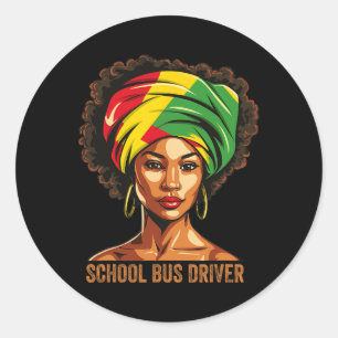 School Bus Driver Afro African American Black Hist Classic Round Sticker