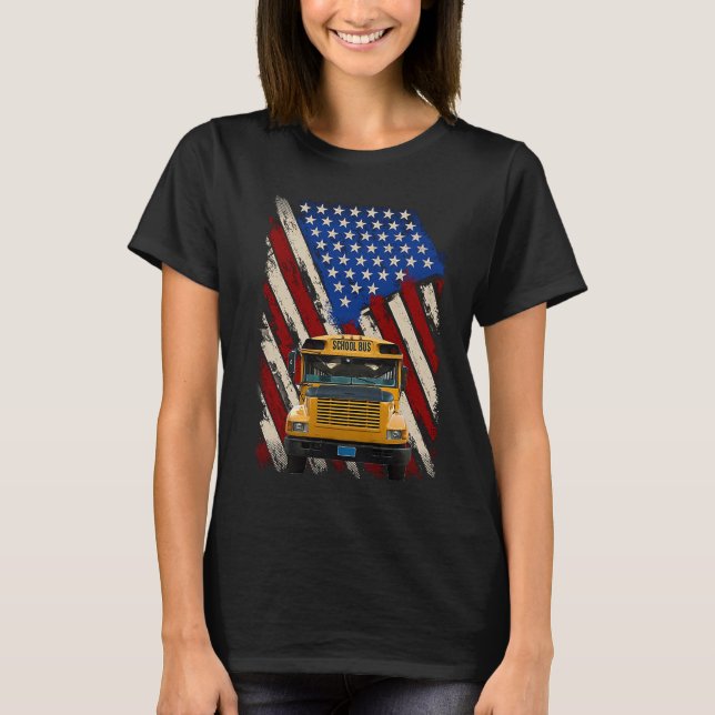School Bus Driver America Flag Patriotic Bus Drivi T-Shirt (Front)