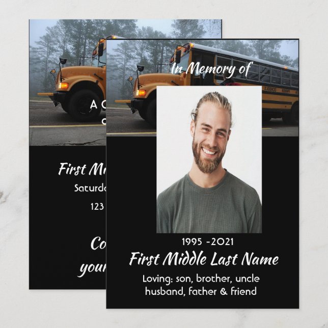 School Bus Driver Celebration of Life Service Invitation (Front/Back)