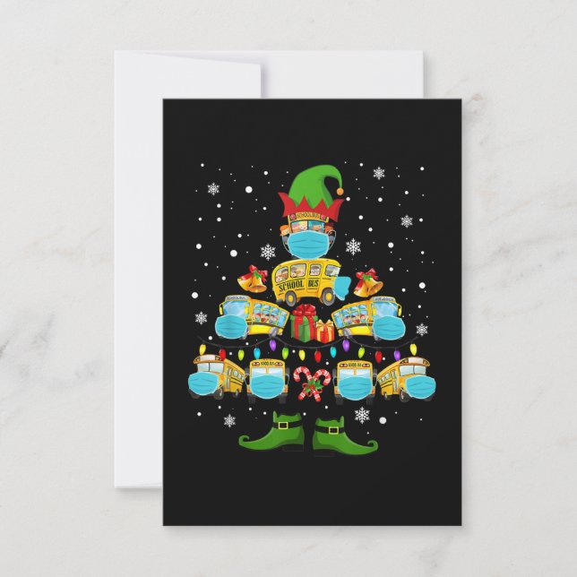 School Bus Driver Christmas Tree Funny Xmas Gift RSVP Card (Front)