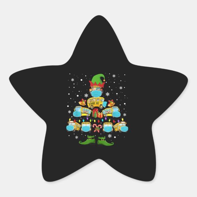 School Bus Driver Christmas Tree Funny Xmas Gift Star Sticker (Front)