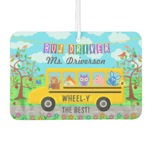 School Bus Driver Cute Animals Personalised Name Car Air Freshener