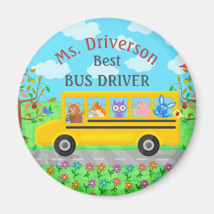 School Bus Driver Cute Animals   Personalised Name Magnet