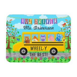 School Bus Driver Cute Animals   Personalised Name Magnet