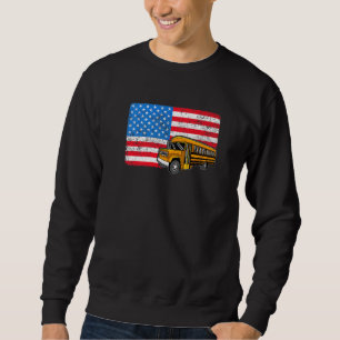 School Bus Driver Driving American Usa Flag Bus Sweatshirt
