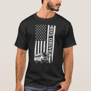 School Bus Driver Driving Usa Flag Bus T-Shirt