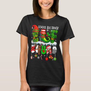 School Bus Driver Elf Squad Xmas Colorful Elf Hat T-Shirt