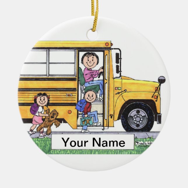 School Bus Driver - Female Ceramic Tree Decoration (Front)
