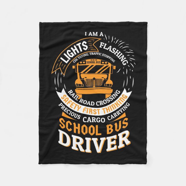 School Bus Driver Lights Flashing Fleece Blanket (Front)