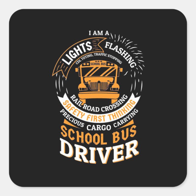 School Bus Driver Lights Flashing Square Sticker (Front)
