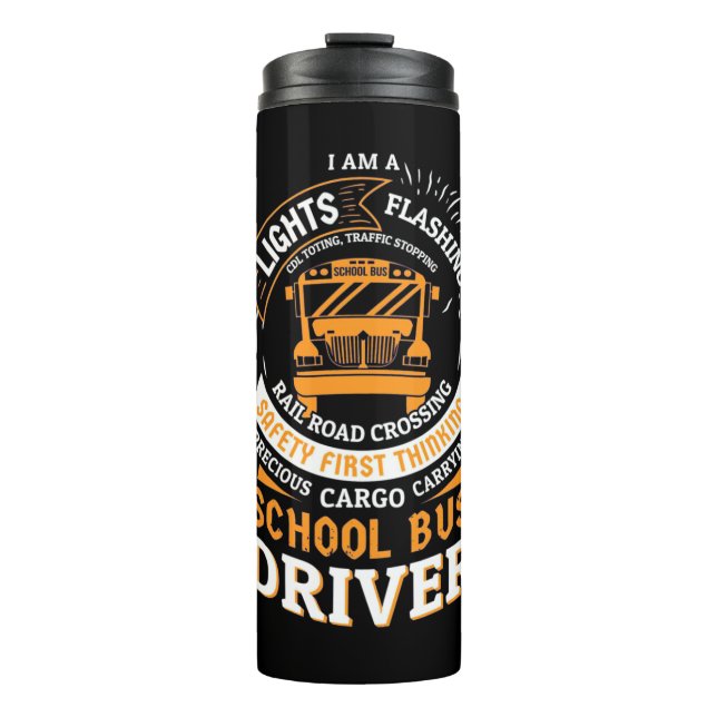 School Bus Driver Lights Flashing Thermal Tumbler (Front)
