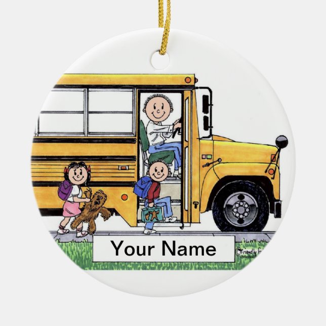 School Bus Driver - Male Ceramic Tree Decoration (Front)
