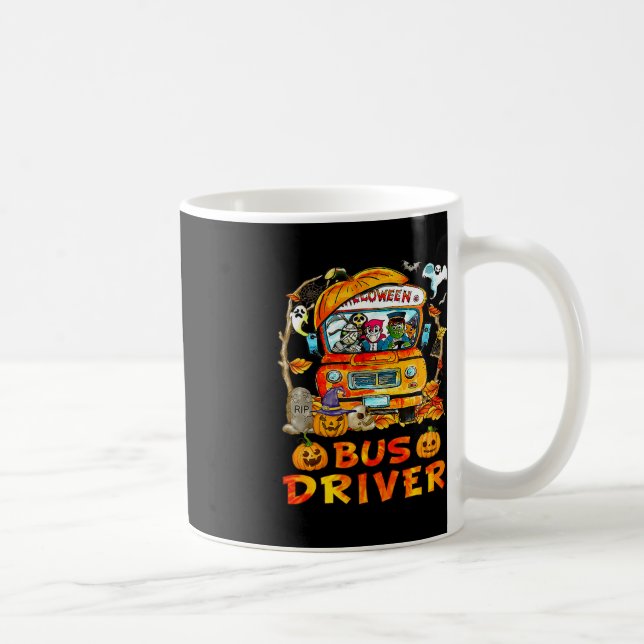 School Bus Driver Pumpkin Season Skeleton Fall Hal Coffee Mug (Right)