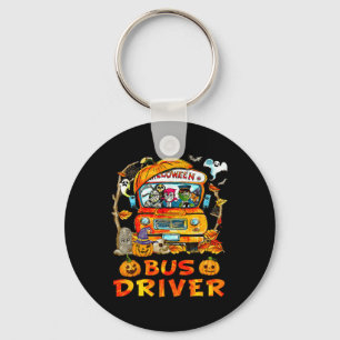 School Bus Driver Pumpkin Season Skeleton Fall Hal Key Ring