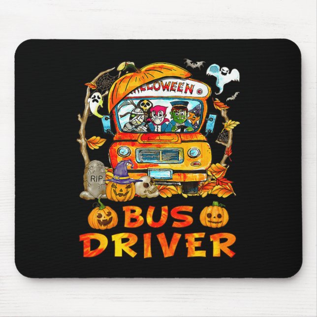 School Bus Driver Pumpkin Season Skeleton Fall Hal Mouse Pad (Front)