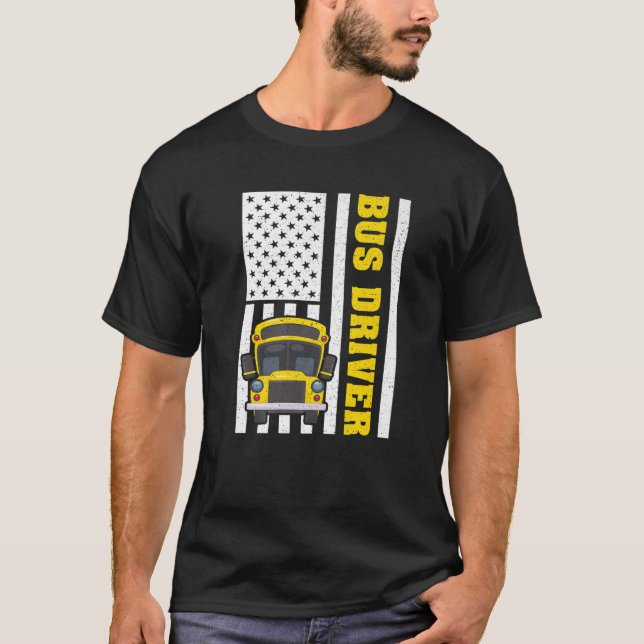 School Bus Driver Retro American Flag Bus Driver 4 T-Shirt (Front)