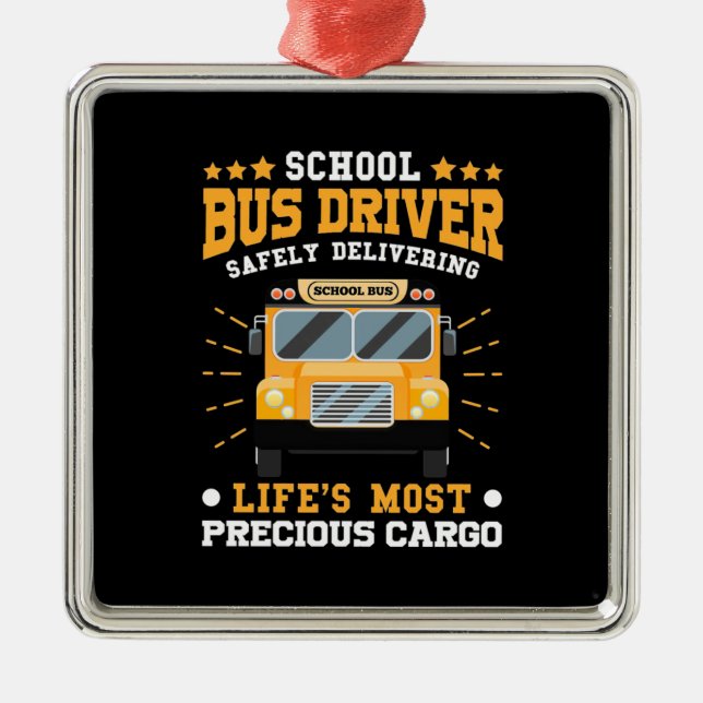 School Bus Driver Safely Delivering Metal Ornament (Front)