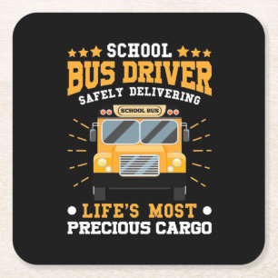 School Bus Driver Safely Delivering Square Paper Coaster