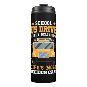 School Bus Driver Safely Delivering Thermal Tumbler