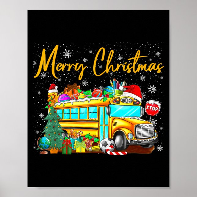 School Bus Driver Santa Hat Merry Christmas Tree M Poster (Front)