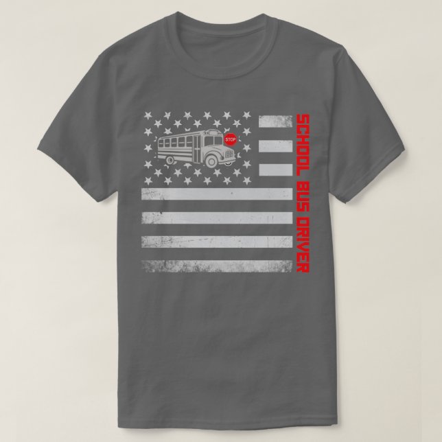 School Bus Driver US Flag Mask T-Shirt (Design Front)
