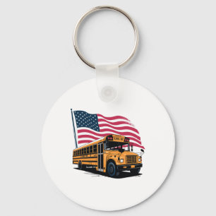 School Bus Driver Usa Flag Key Ring