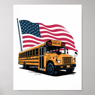School Bus Driver Usa Flag Poster