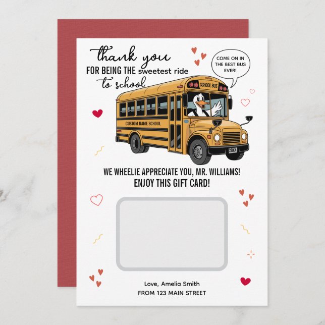School Bus Driver Valentines Day Gift Card Holder (Front/Back)