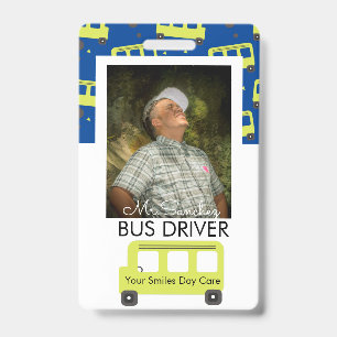 School Bus Driver Yellow Confetti Day Care Badge ID Badge
