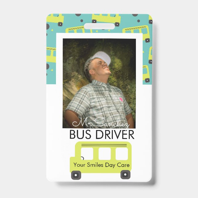 School Bus Driver Yellow Confetti Day Care ID Badge (Front)