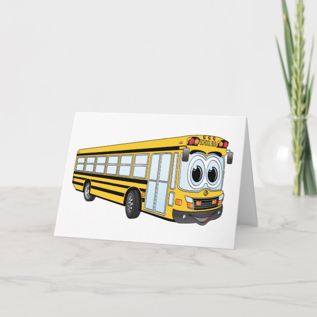 School Bus Flat Nose Cartoon Card (Front)