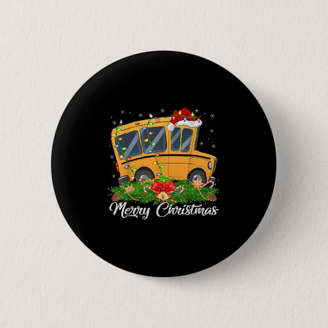 School Bus Lover Matching Santa Hat School Bus Chr 6 Cm Round Badge (Front)