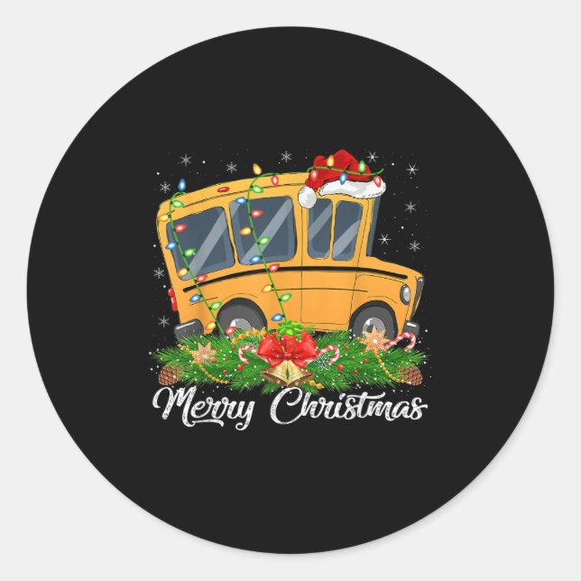 School Bus Lover Matching Santa Hat School Bus Chr Classic Round Sticker (Front)